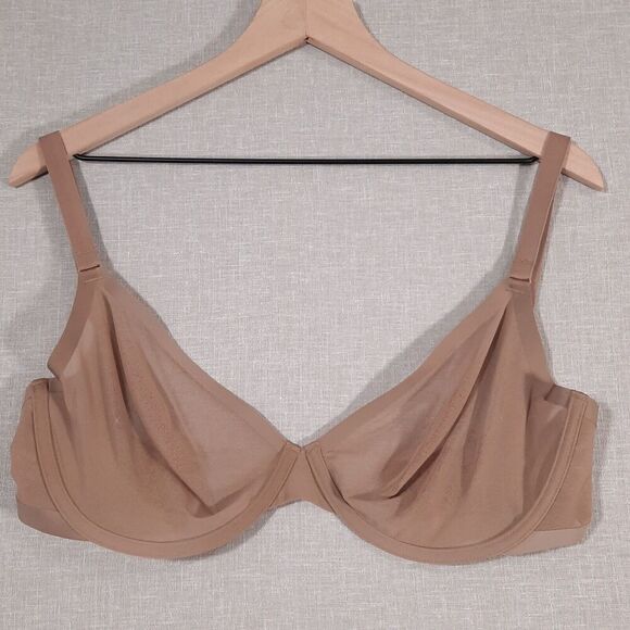 CUUP The Plunge Bra Size 32H NWOT Sheer Mesh Taupe Gold Hardware Triple Hook/Eye - Picture 1 of 14